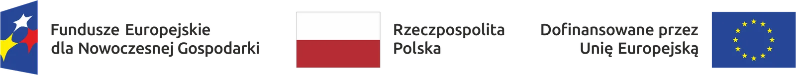 Loga Fundusze Europejskie dla Nowoczesnej Gospodarki, flaga RP, logo Dofinansowane przez Unię Europejską